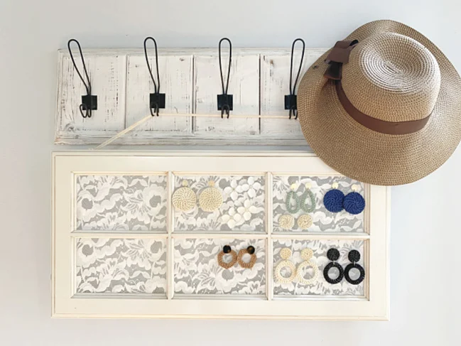 hanging earring window from hooks with hat
