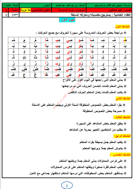 تحميل مذكرات أسبوع التقويم التشخيصي اللغة عربية السنة الثانية 2017/2018 تحميل مذكرات أسبوع التقويم التشخيصي اللغة عربية السنة الثانية 2017/2018