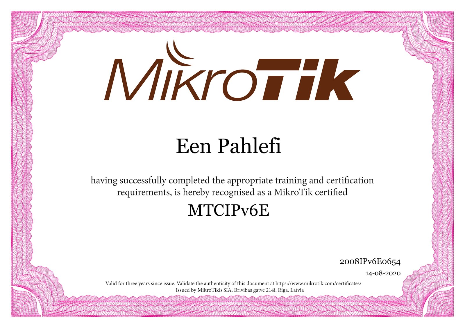 Certified MTCIPv6E