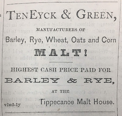 Image of TenEyck and Greene Malt House ad-Tippecanoe City Herald 8-12-1869