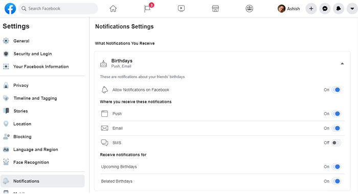 Désactiver les notifications d'anniversaire de Facebook