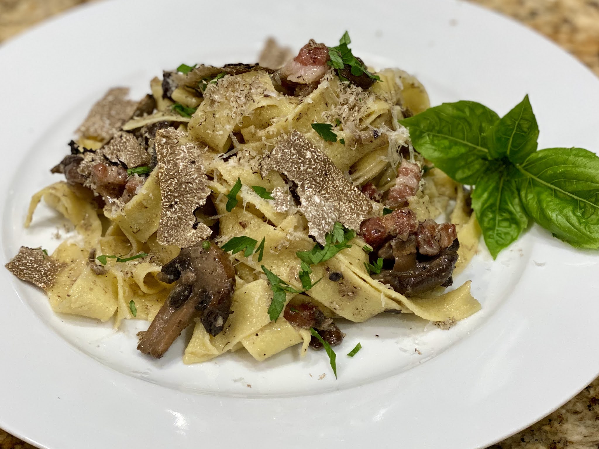 GREAT EATS HAWAII BLACK TRUFFLE, MUSHROOMS AND PANCETTA WITH PAPPARDELLE