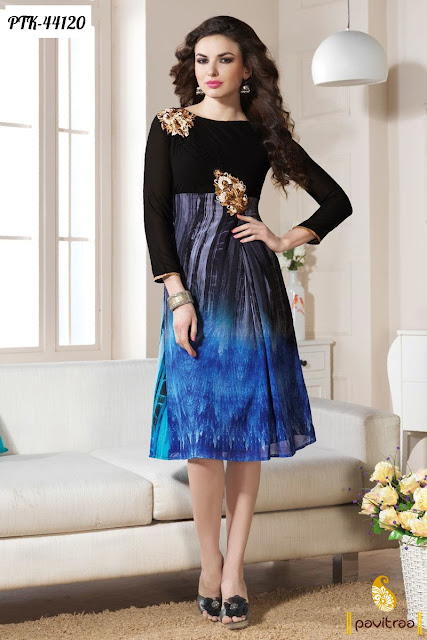 Blue blck georgette stylish kurti tunic with discount