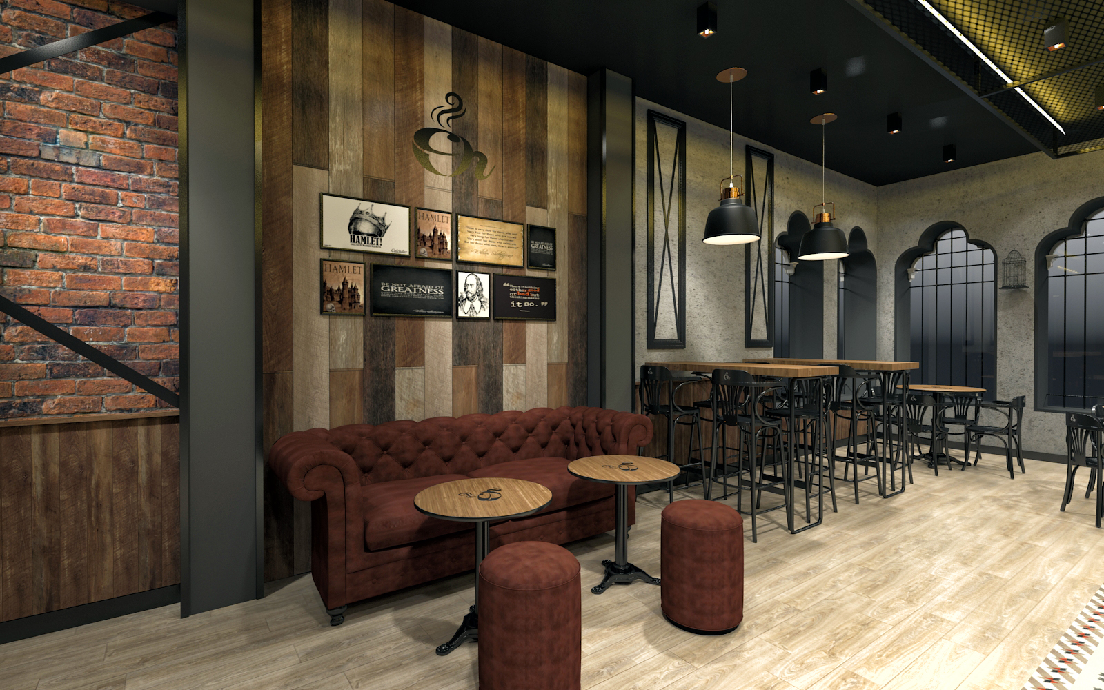 3d mimari çizim cafe tasarımı örnekleri, cafe dekorasyon fikirleri