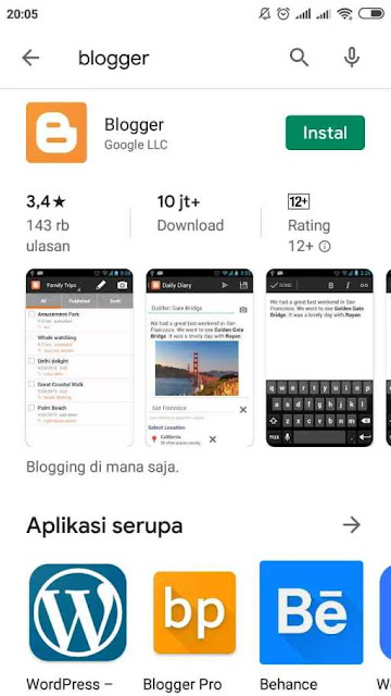 Instal Aplikasi Blogger Di Android