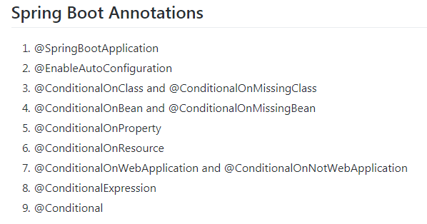 spring boot annotation list