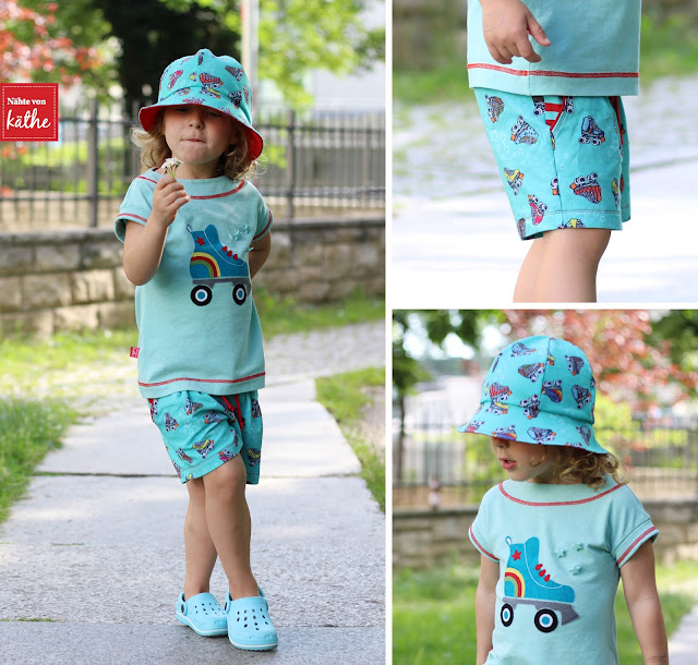 Retro-Skates von Lila-Lotta Retro-Skates von Lila-Lotta, Mini-20-Minuten-Shirt von Muckelie, Freebook Sommerhut Happy von Rosarosa, Hose aus Julika Mini von Prülla