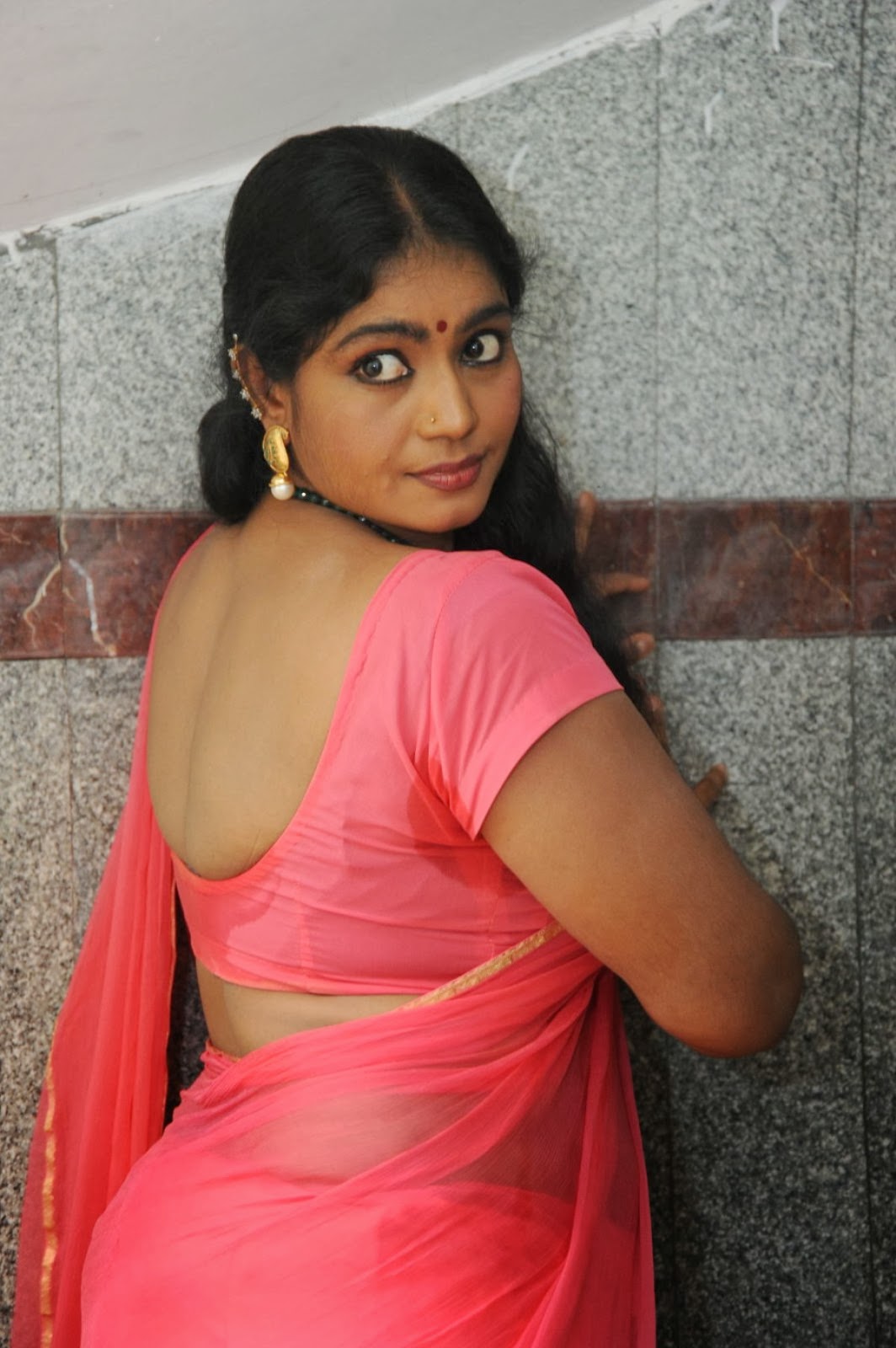 Aunty Hot Sexy Jayavani In Orange Saree 
