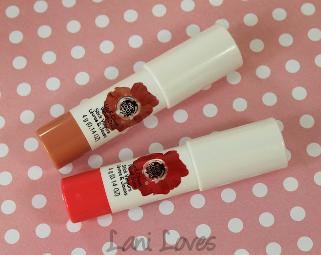 The Body Shop Lip & Cheek Velvet Stick - Poppy Nude and Poppy Coral Swatches & Review