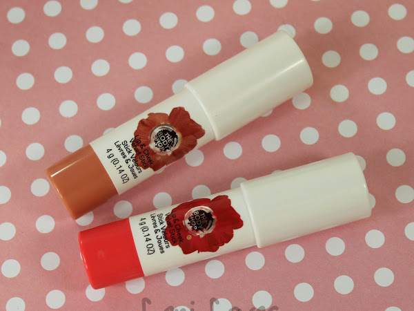 The Body Shop Lip & Cheek Velvet Stick - Poppy Nude and Poppy Coral Swatches & Review