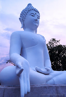 Varada Mudra Position Of Big White Buddha Statues At Buddhist Temple, North Bali, Indonesia