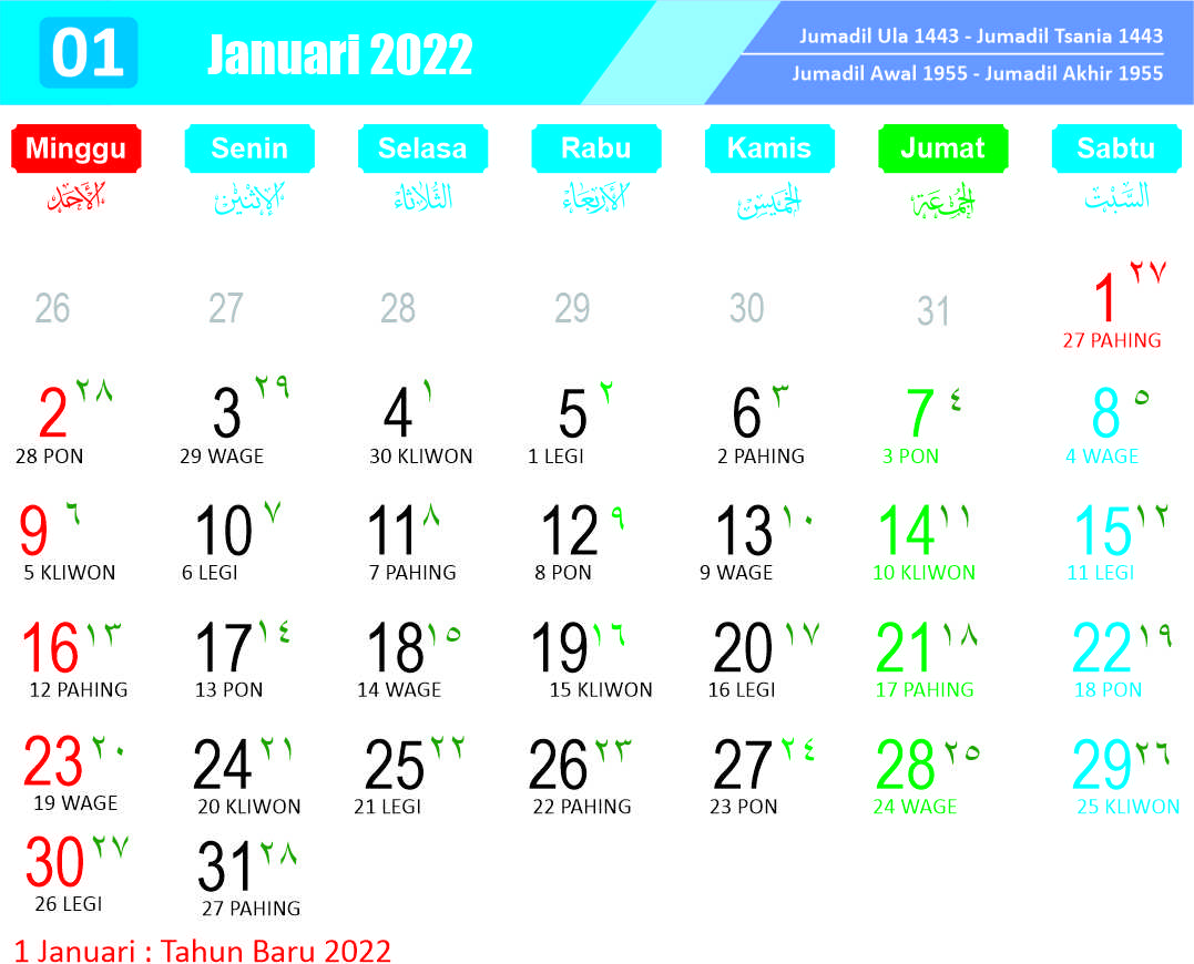 Kalender cdr Januari 2022 - Kanalmu