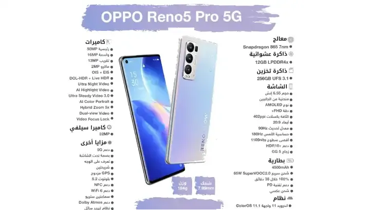 مزايا مواصفات هاتف OPPO Reno5 Pro 5G