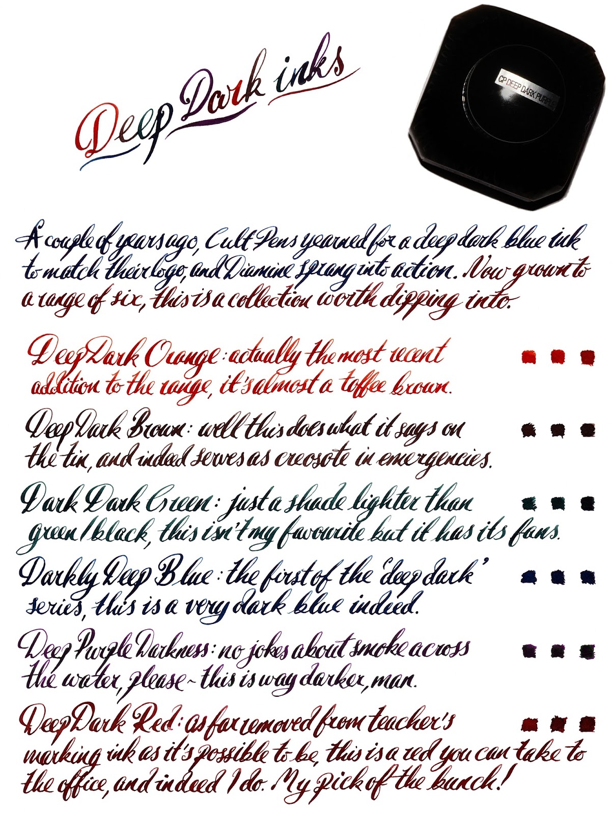 Too many pens Diamine Deep Dark fountain pen ink review