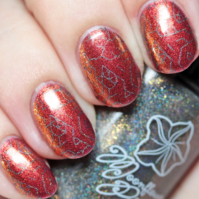 Moonflower Polish Minor Mending stamped over Lollipop Posse Lacquer The Alchemical Child using Über Chic 22-03 plate