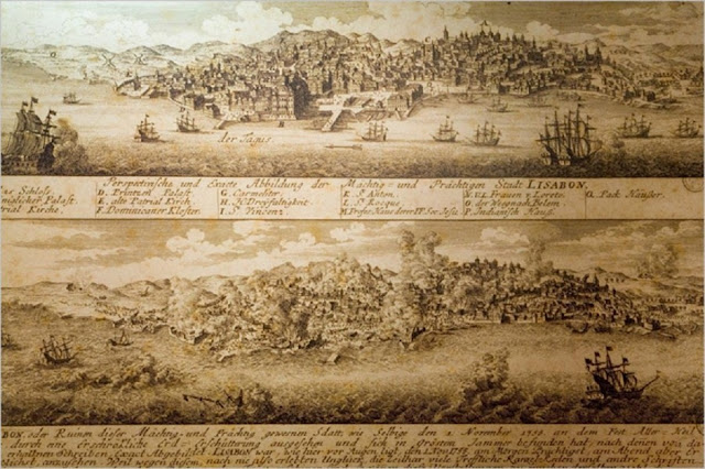 Лиссабон до и во время землетрясения 1755 года