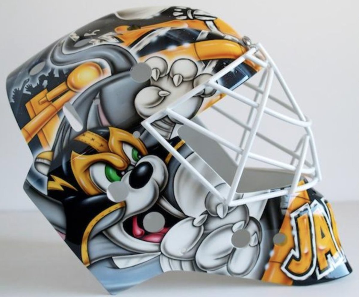 The story behind Tristan Jarry's 'Tom and Jerry' head gear