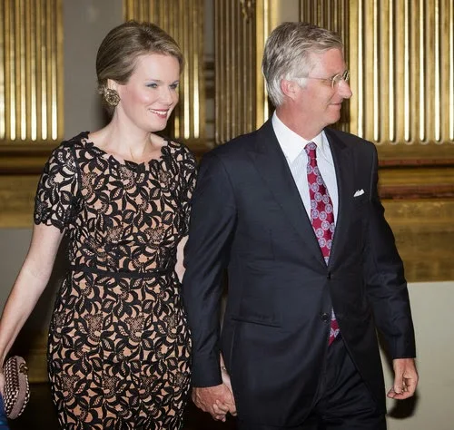 Belgian Queen Mathilde, King Philippe, Princess Claire and Prince Laurent during the autumn concert at the Royal Palace