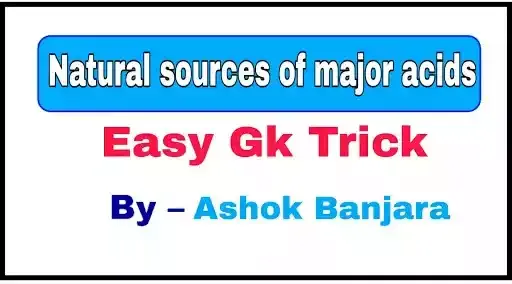 प्रमुख अम्लो के प्राक्रतिक स्त्रोत ( Natural sources of major acids ) याद करने की Easy Gk Trick In Hindi