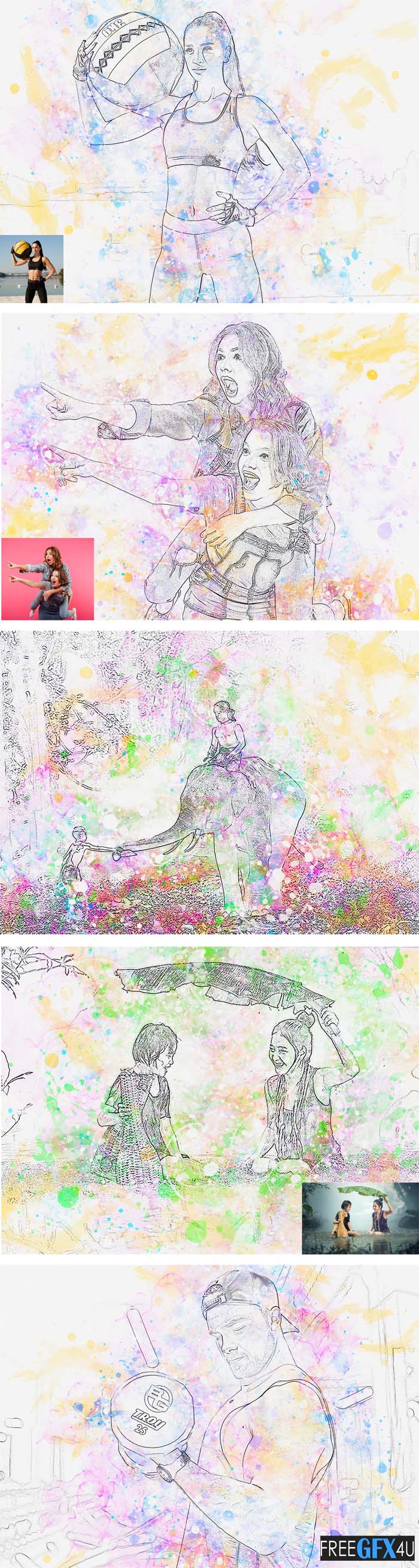 CreativeMarket - Watercolor Sketch Photoshop Action Watercolor Sketch Photoshop Action
