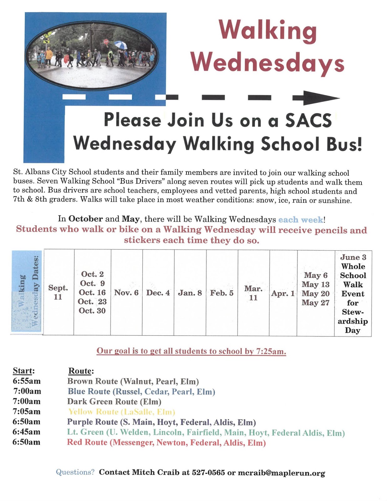 St. Albans City School Daily Announcements: Walking Wednesday Map and 