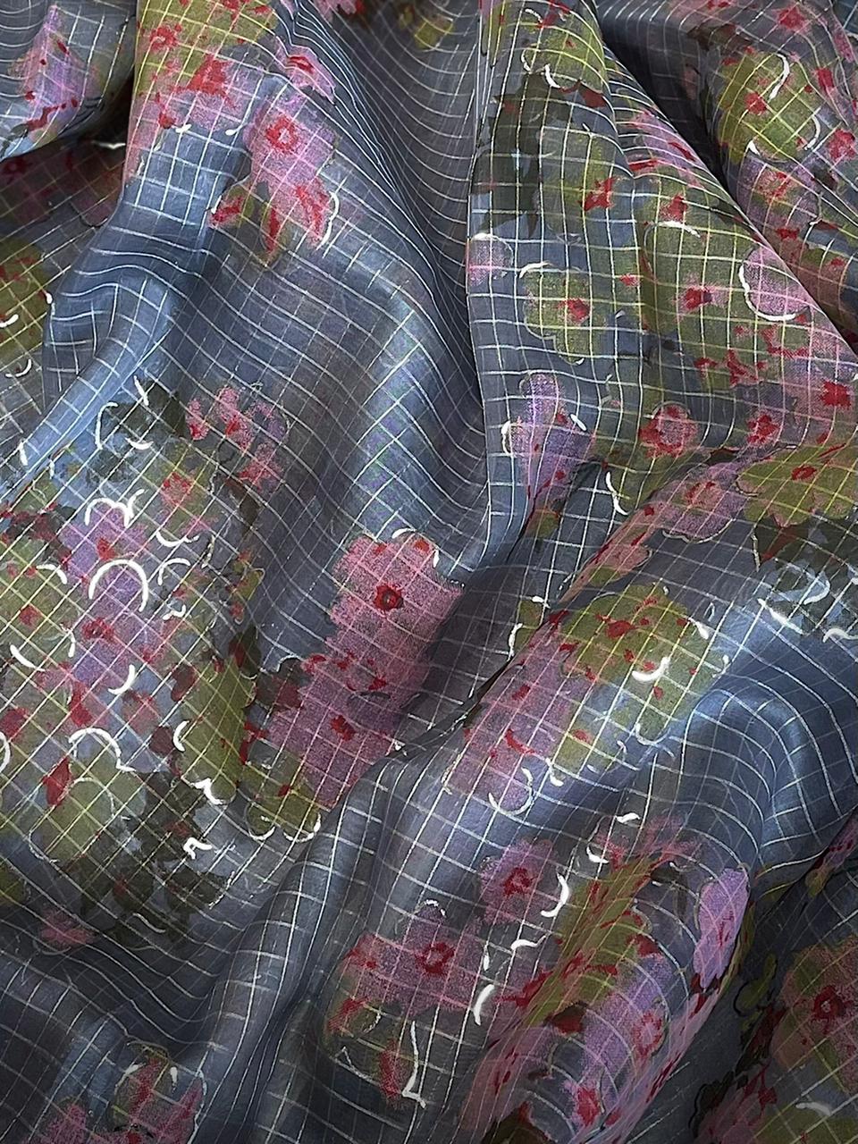 Chiniya silk sarees with foil floral sarees