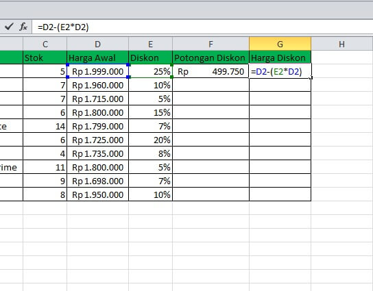 rumus diskon di excel