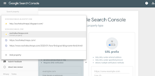 menu in google search console dashboard