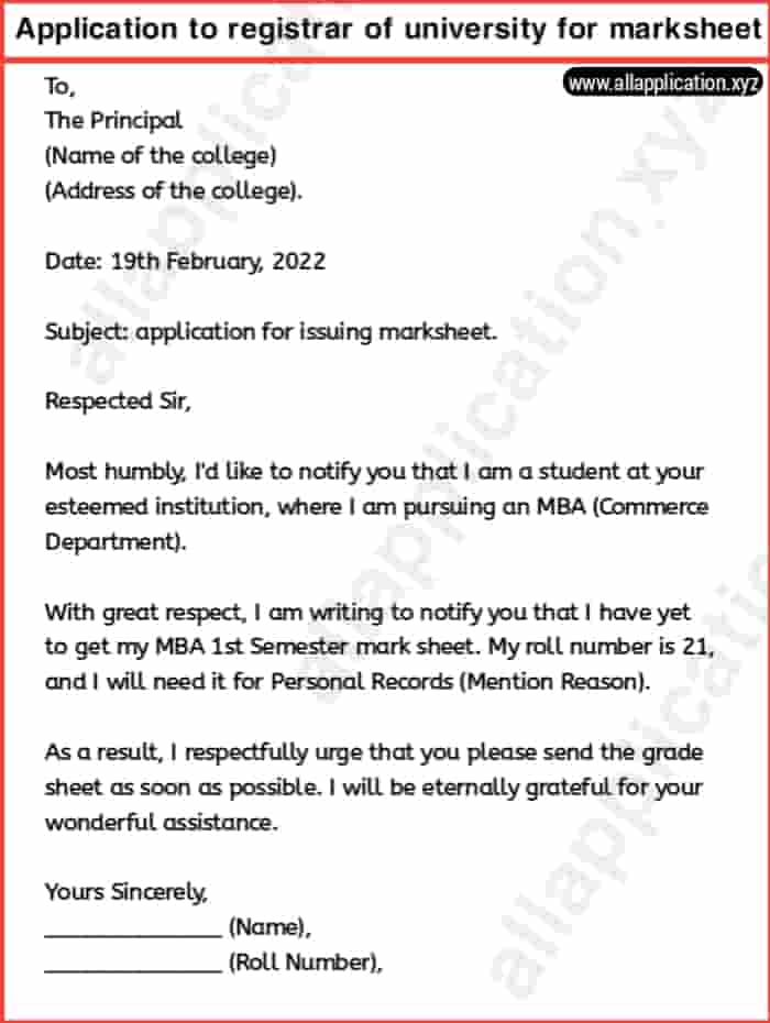 application letter to registrar