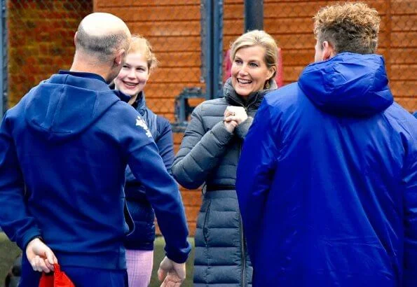 Lady Louise Windsor plays hockey as she attends an England Hockey team training session at Bisham Abbey National Sports Centre