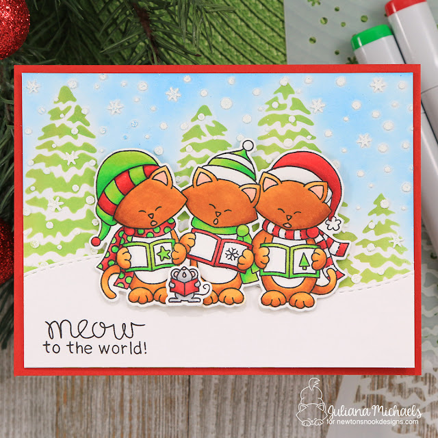 Meow To The World Card by Juliana Michaels featuring Newton's Nook Designs Caroling Newton Stamp Set