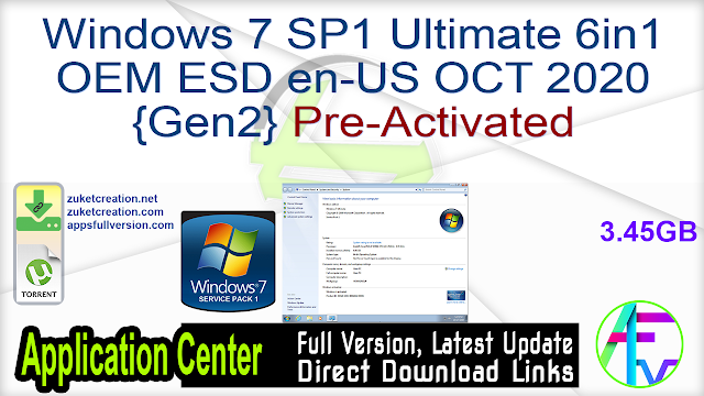 Windows 7 SP1 Ultimate 6in1 OEM ESD en-US OCT 2020 {Gen2} Pre-Activated