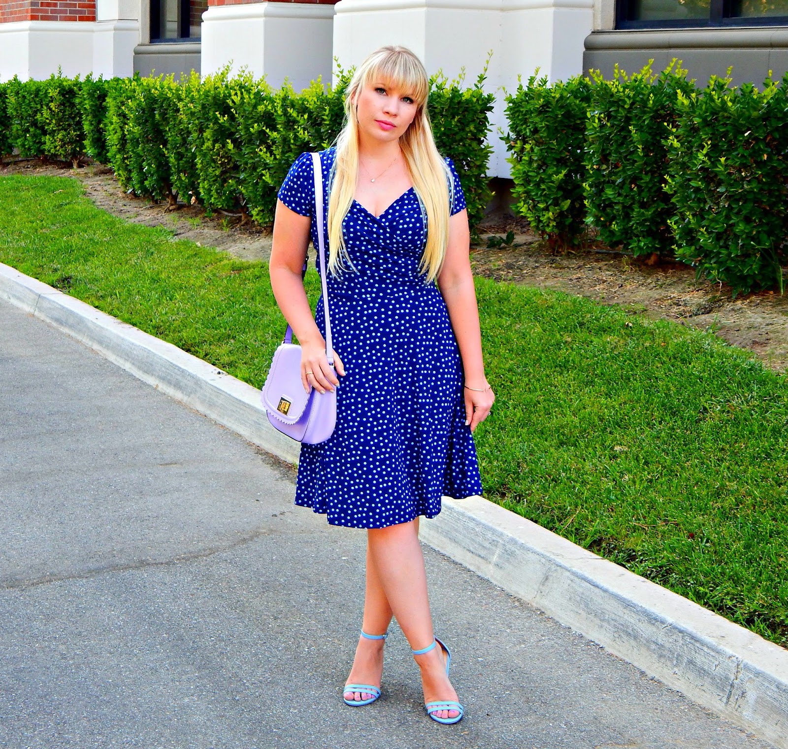 Polka Dot Navy Blue Dress With White Shoes Navy And White Polka - Main Image