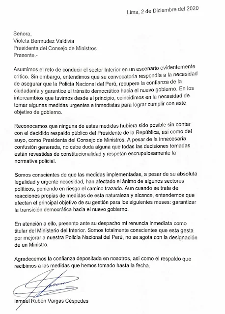 Carta de renuncia Rubén Vargas