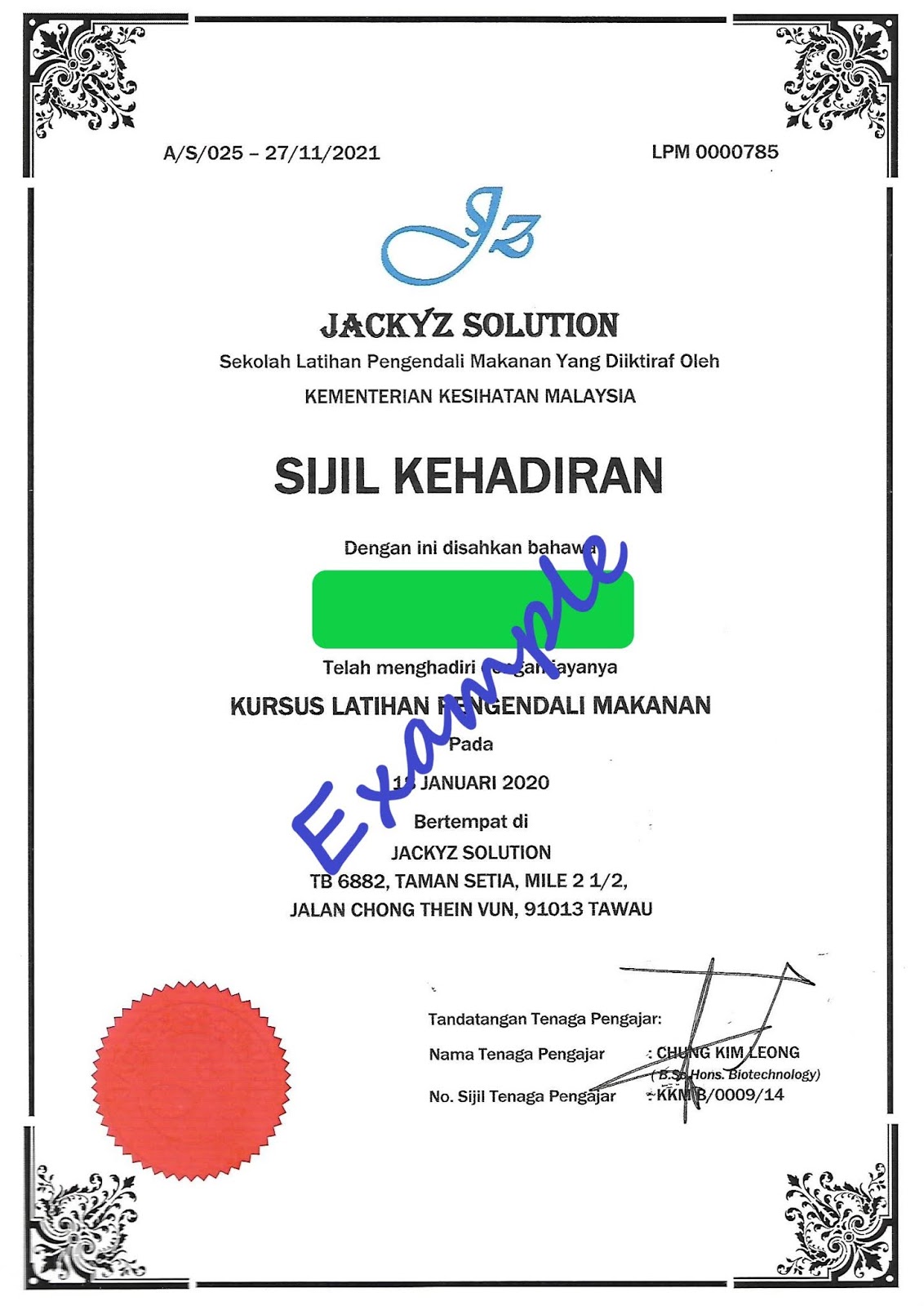 JACKYZ FOOD SAFETY DATABASE: Food Handlers Training course