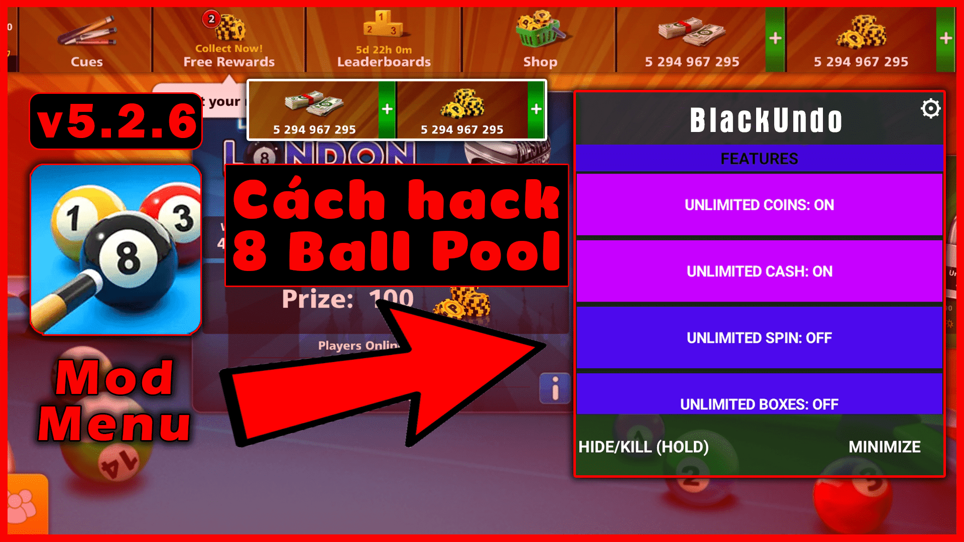 Menu Mod 8 Ball Pool 5.2.6 Mới Nhất
