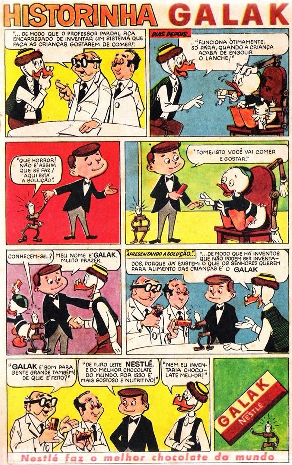 Propaganda antiga do chocolate Galak da Nestlé em 1964 contada em história em quadrinhos