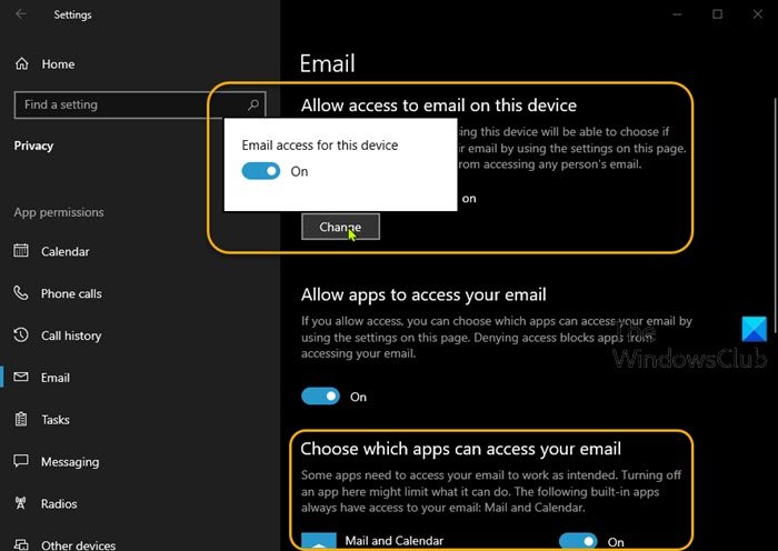 Permitir el acceso al correo electrónico en este dispositivo