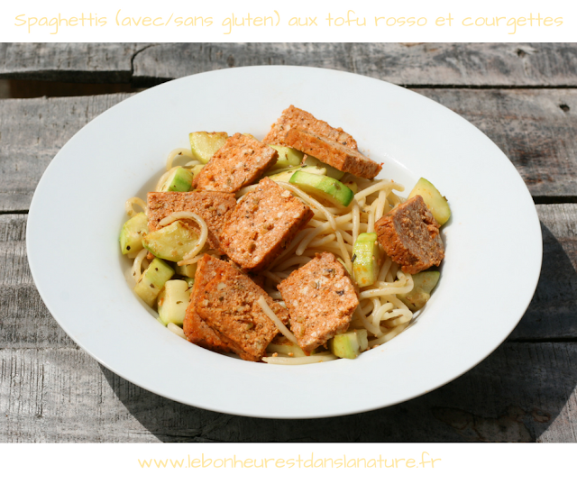 Spaghettis au tofu rosso et courgettes [100% végétale / vegan / saine / option sans gluten]