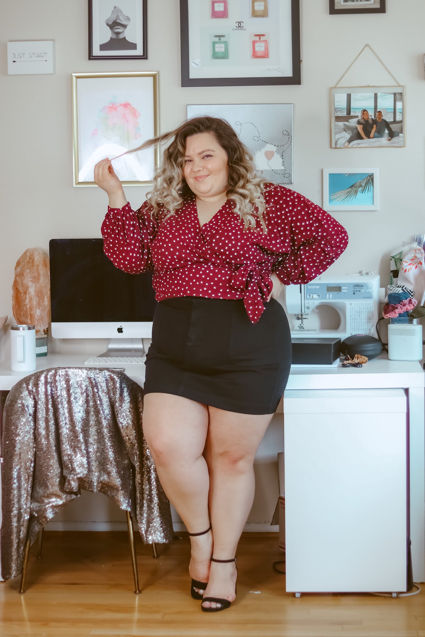 Chicago Plus Size Petite Fashion Blogger, influencer, YouTuber, and model Natalie in the City shares her latest work from home outfit.