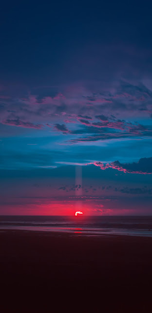 Red sunset in the beach
