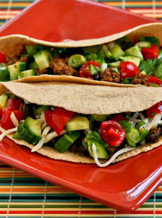 Kalyn's Kitchen® Spicy Beef and Black Bean Soft Tacos with Cucumber