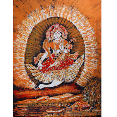 Goddess Saraswati Batik Painting On Cotton
