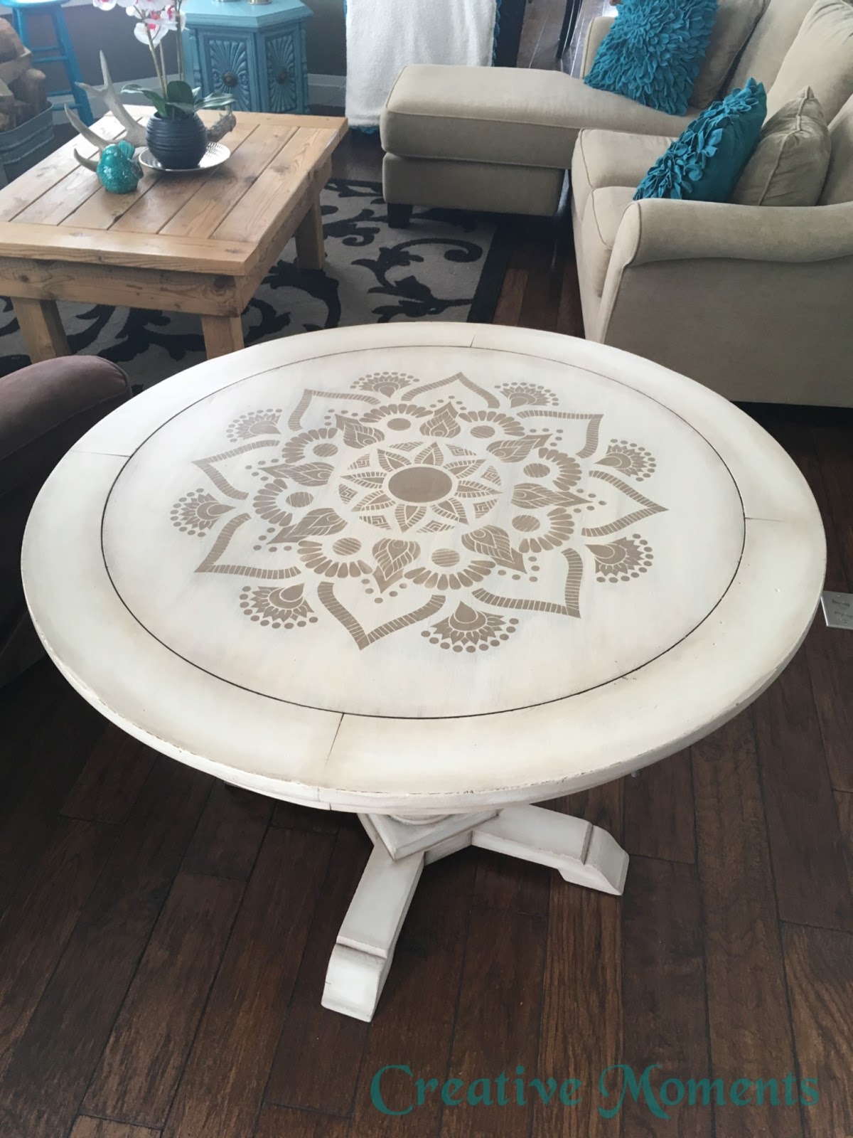 Stenciled Coffee Table in Warm White