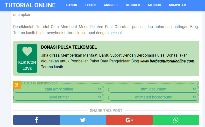 Cara Membuat Kotak Donasi Pulsa dan Paypal Postingan Blogger