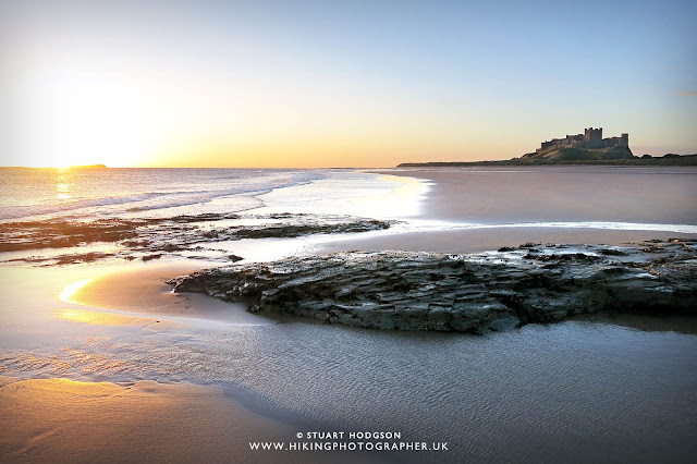 Bamburgh castle walk best view Northumberland sunrise