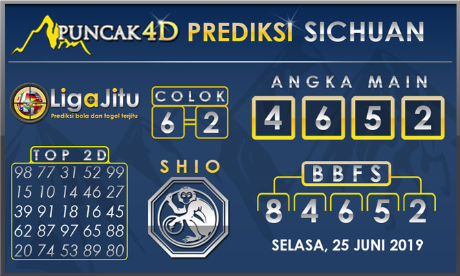 PREDIKSI TOGEL SICHUAN PUNCAK4D 25 JUNI 2019