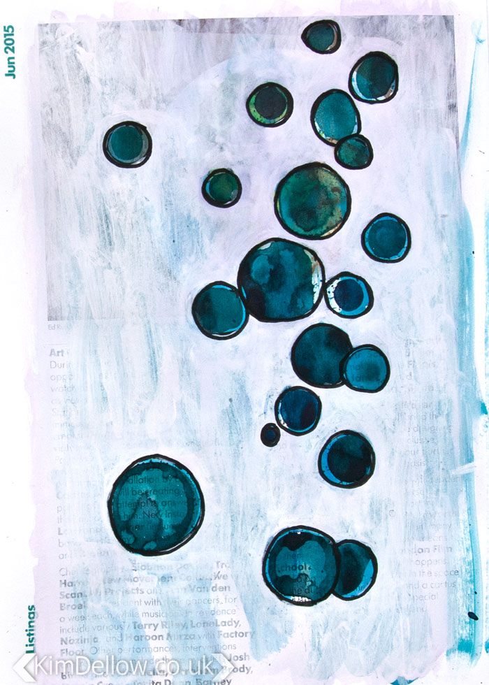 Art journal page using inks, paints and pens Page 2 circles, By Kim Dellow #Kim Dellow