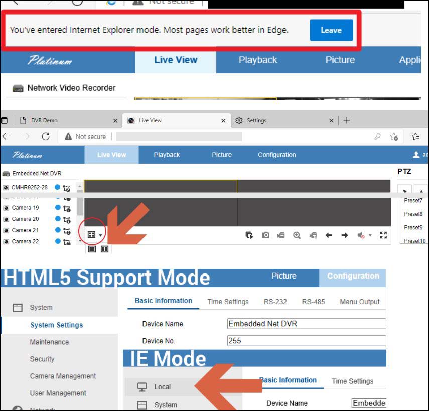 How to use Edge Browser with IE mode for Hikvision devices 