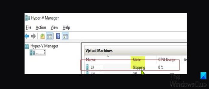 Hyper-V virtuele machine zit vast in stopstatus